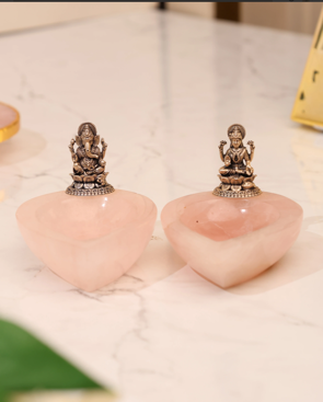 Lakshmi Ganesh Rose Quartz Diya