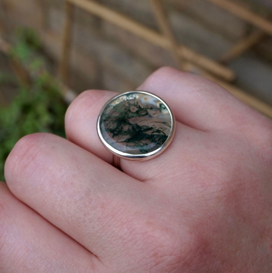 Thumbnail: Moss agate statement ring 20mm large 