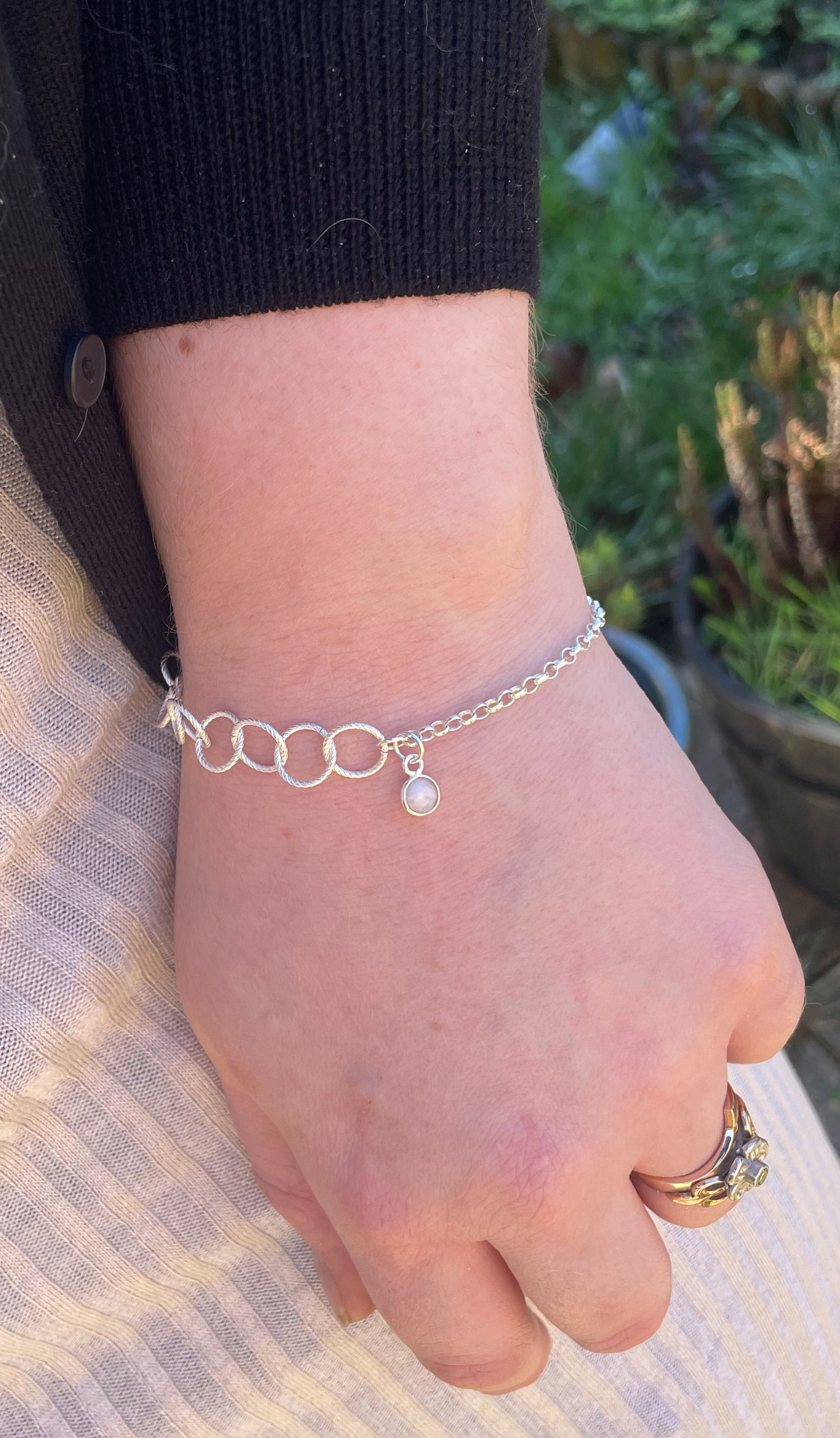 ‘New Moon’ Silver moonstone link bracelet.