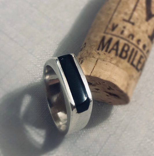 Thumbnail: Chunky Silver Whitby Jet bar Signet Ring