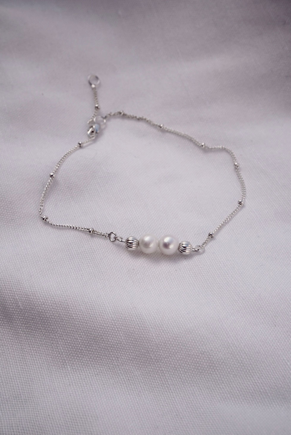 Thumbnail: MIA Rose bead and Pearl dainty bracelet. Sterling silver 