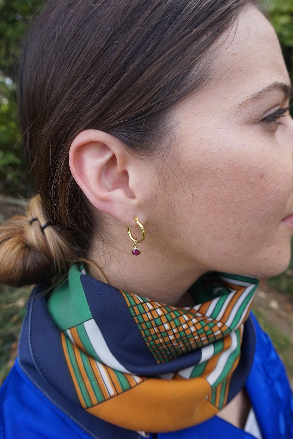 Thumbnail: Charm Hoops | Gold vermeil | Ruby | Rose Quartz