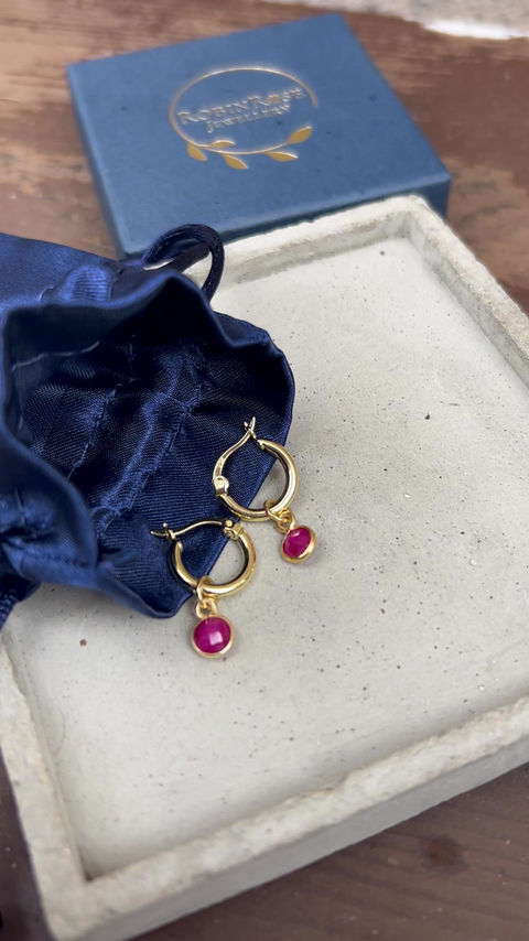 Thumbnail: Charm Hoops | Gold vermeil | Ruby | Rose Quartz