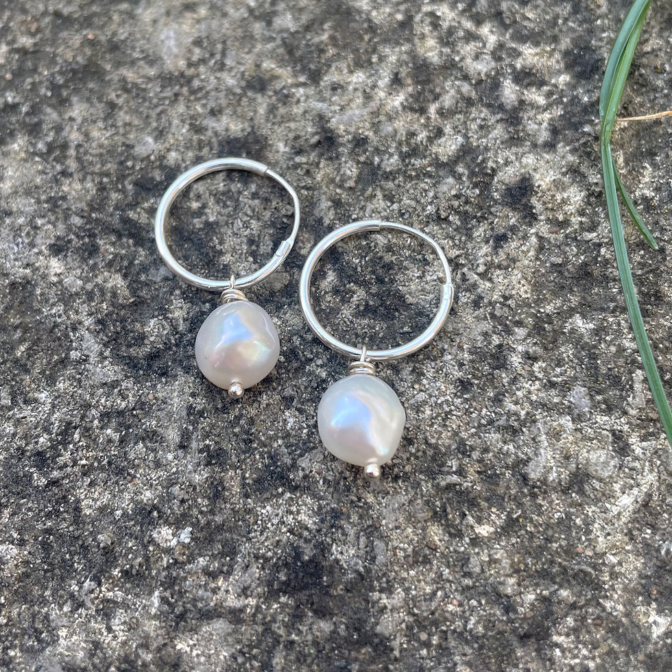 Thumbnail: Baroque Freshwater Pearl Silver or Gold vermeil hoops