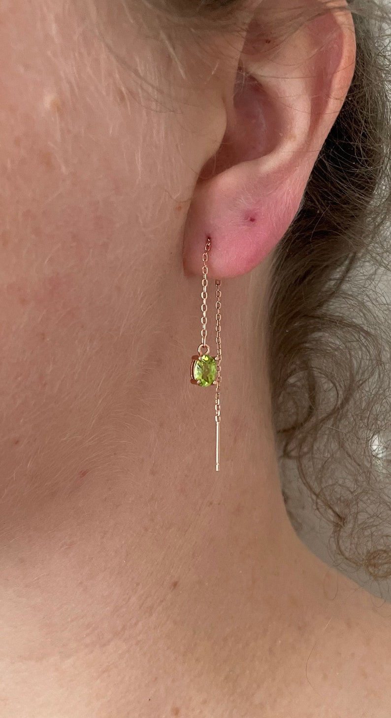 Thumbnail: Rose Gold Oval Peridot | Amethyst | Threader Earrings | February Birthstone