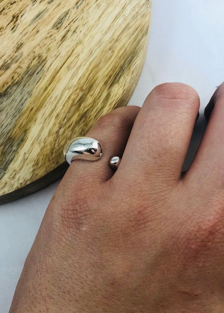 Thumbnail: Silver asymmetric wave ring, tactile, frosted, textured, birthday, gift, unisex,