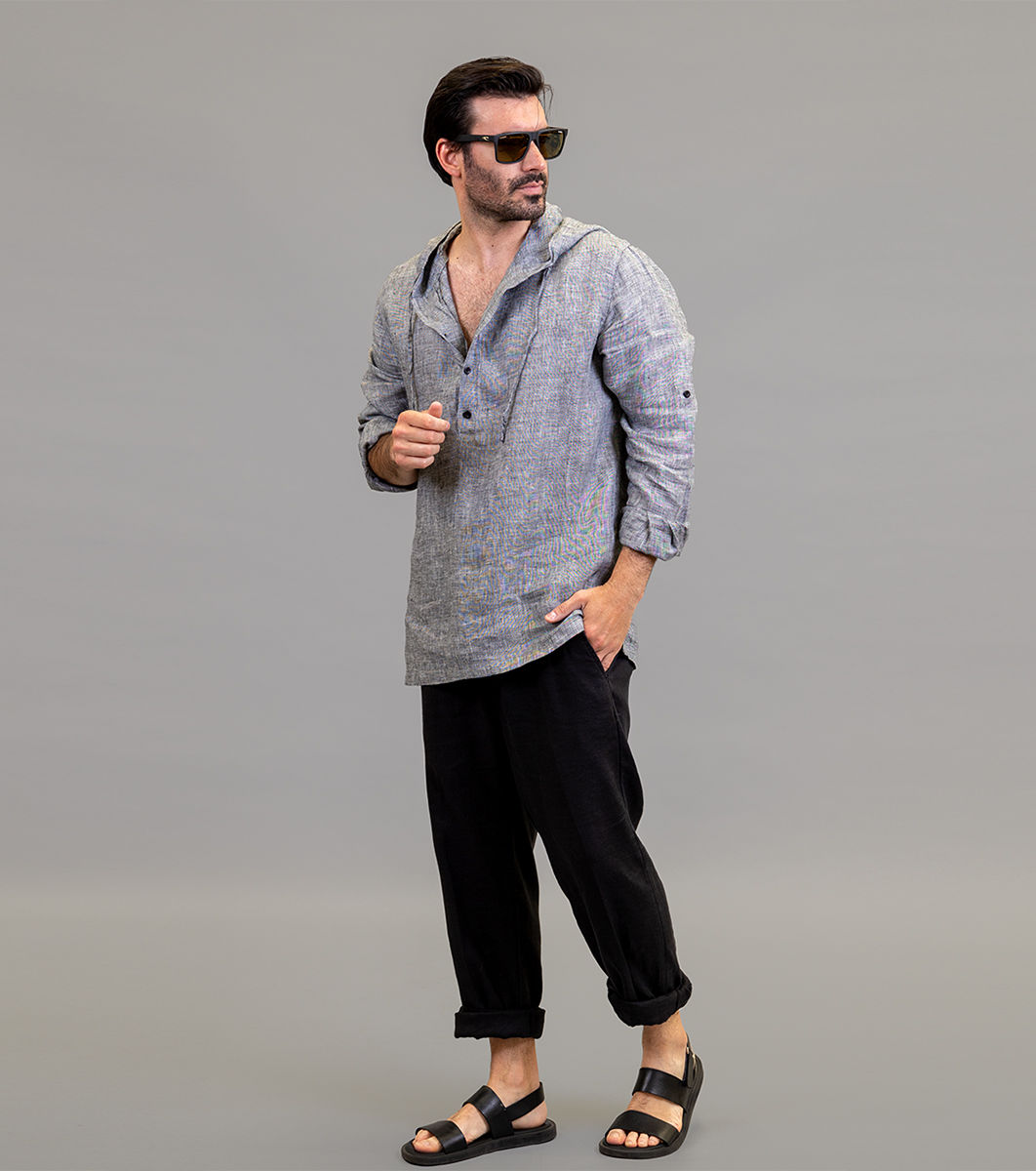 PANTALON JARETA VICTORIA BLACK 100% LINO