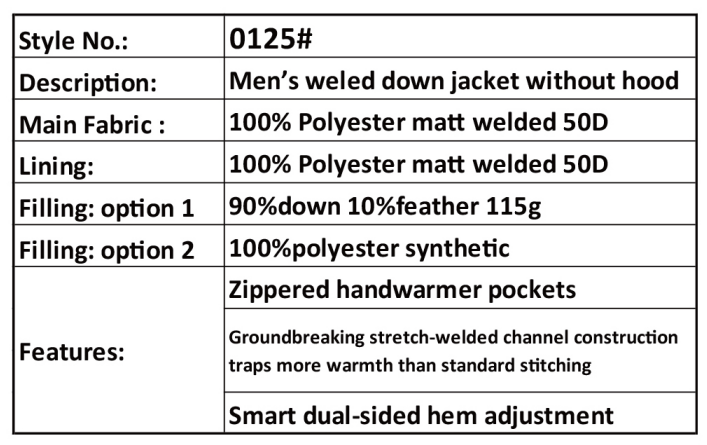 Thumbnail: MENS WELDED DOWN JACKET WITHOUT HOOD