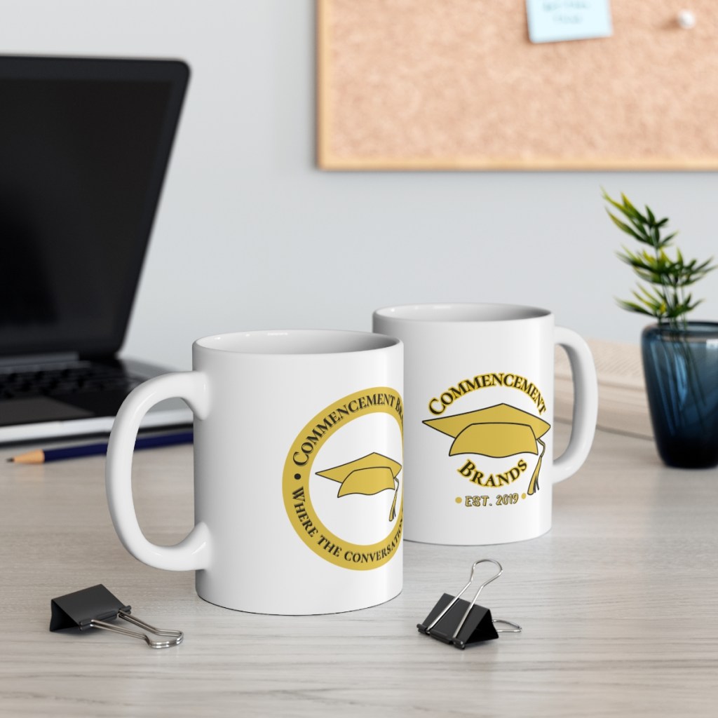 The Commencement Brands mug is two sided and features our signature black and gold flair.