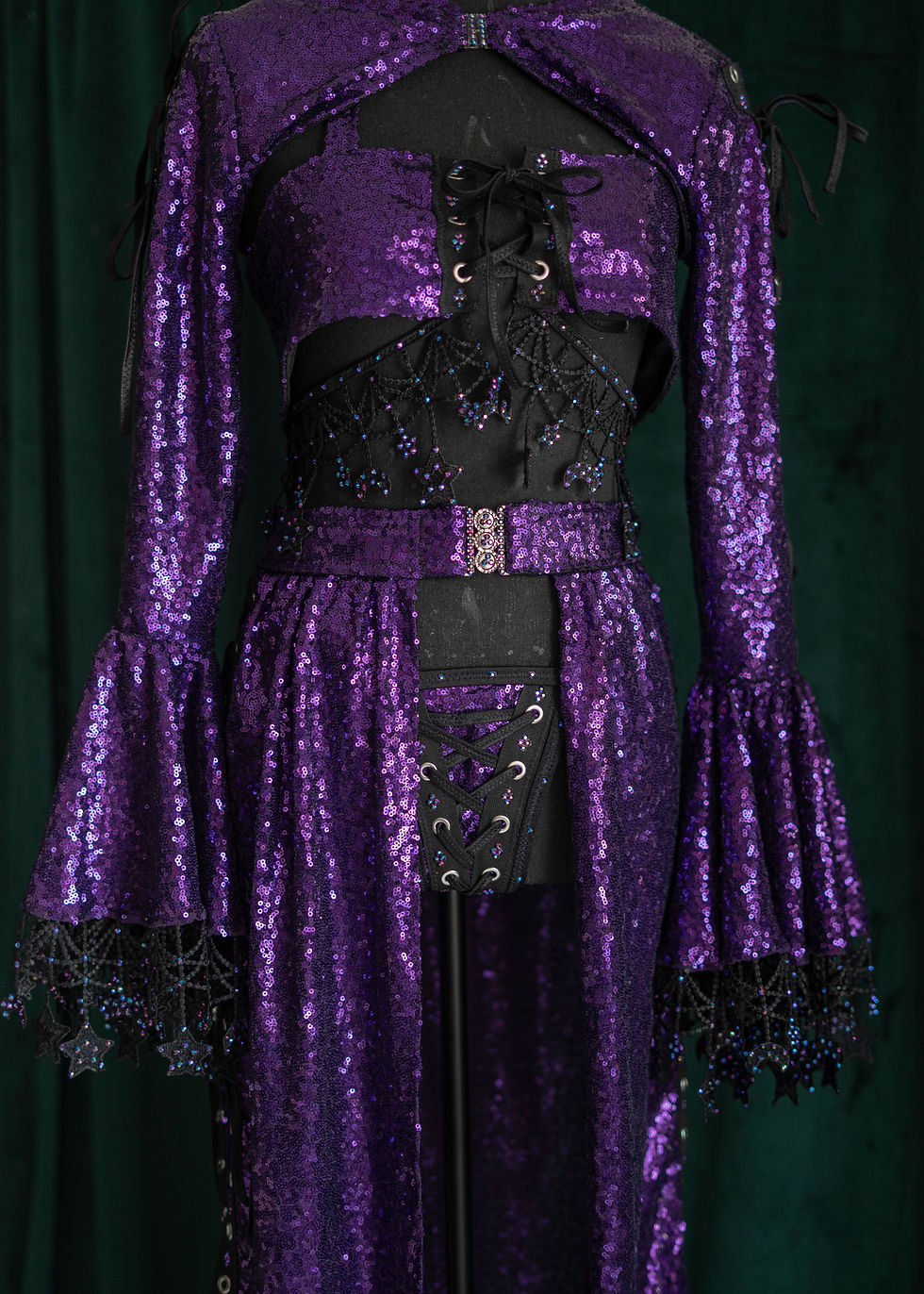 Purple Bell Sleeves Set w/ Moons & Stars | Calgary Stripper, Burlesque & Cabaret Costume Designer