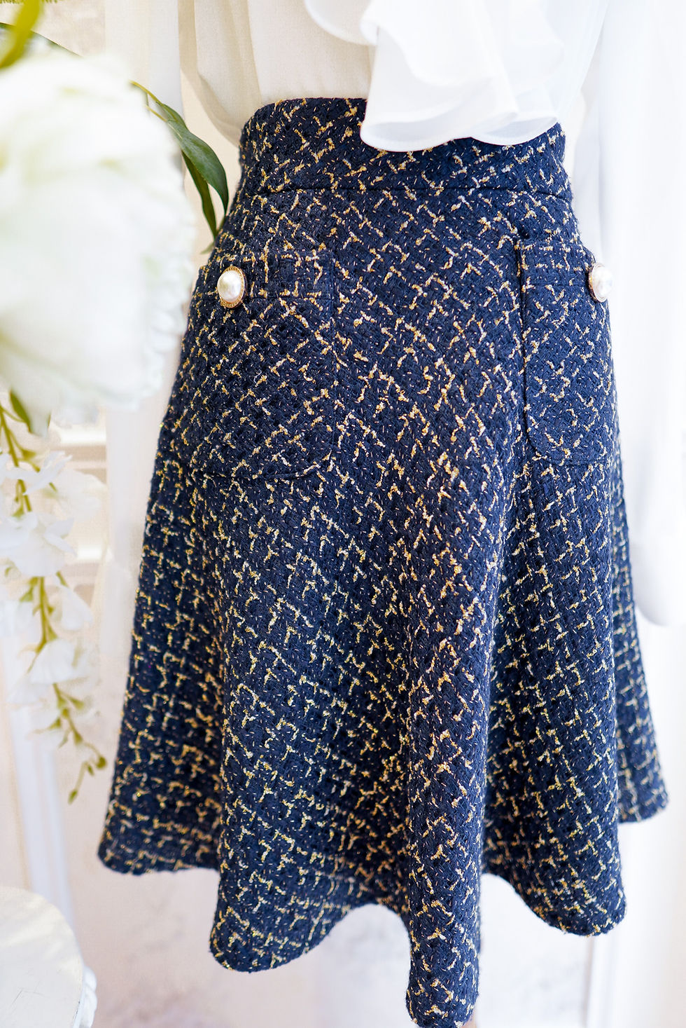 Thumbnail: The Navy Checked Tweed Skirt