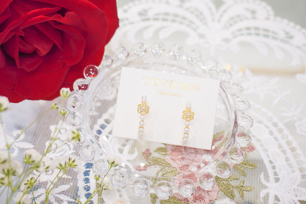 Thumbnail: The Camellia and Pearl Hoop Earrings