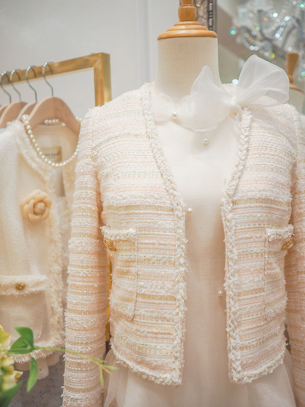 Thumbnail: Pastel Pink V Neck Tweed Jacket