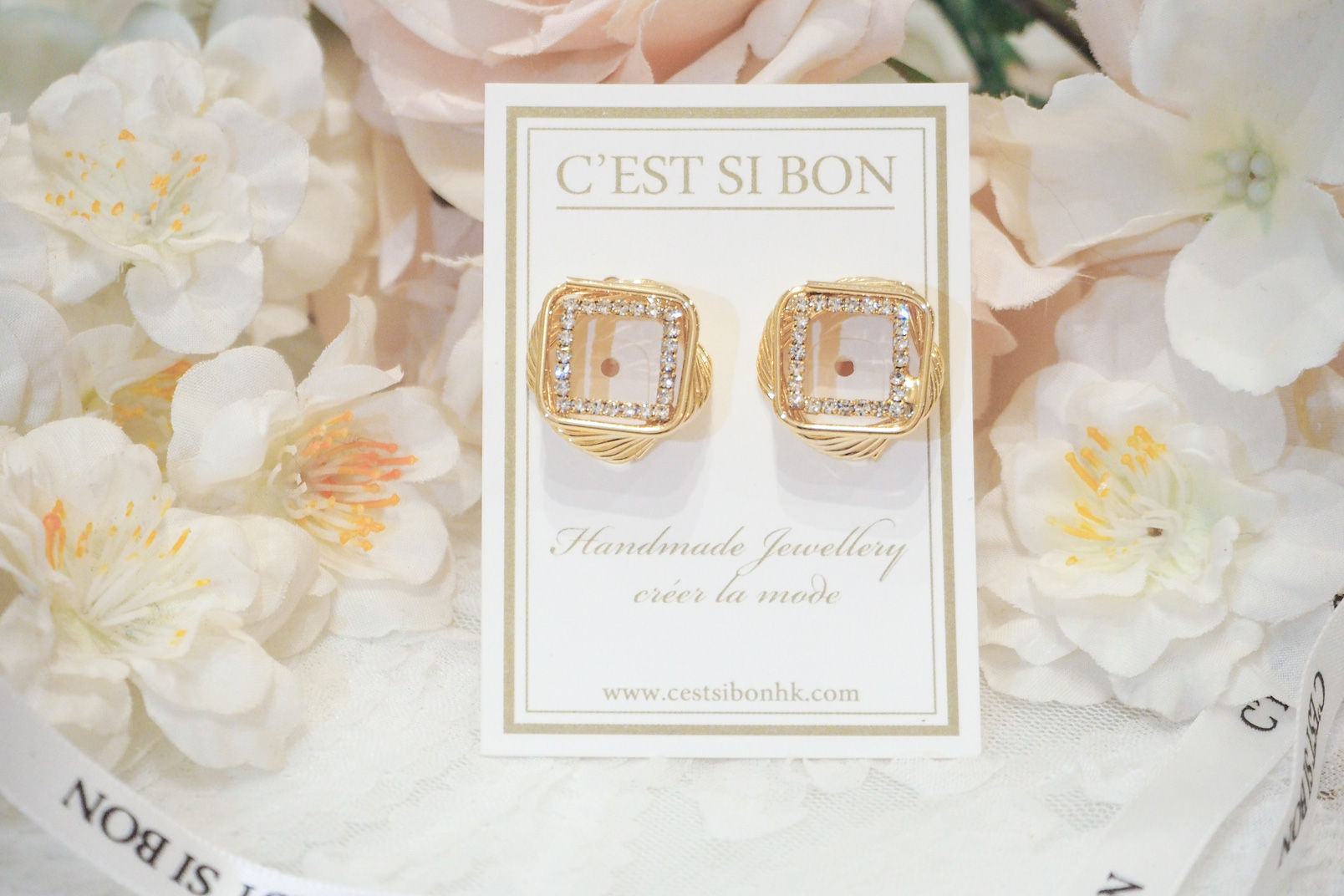 方形立體水晶閃石耳環