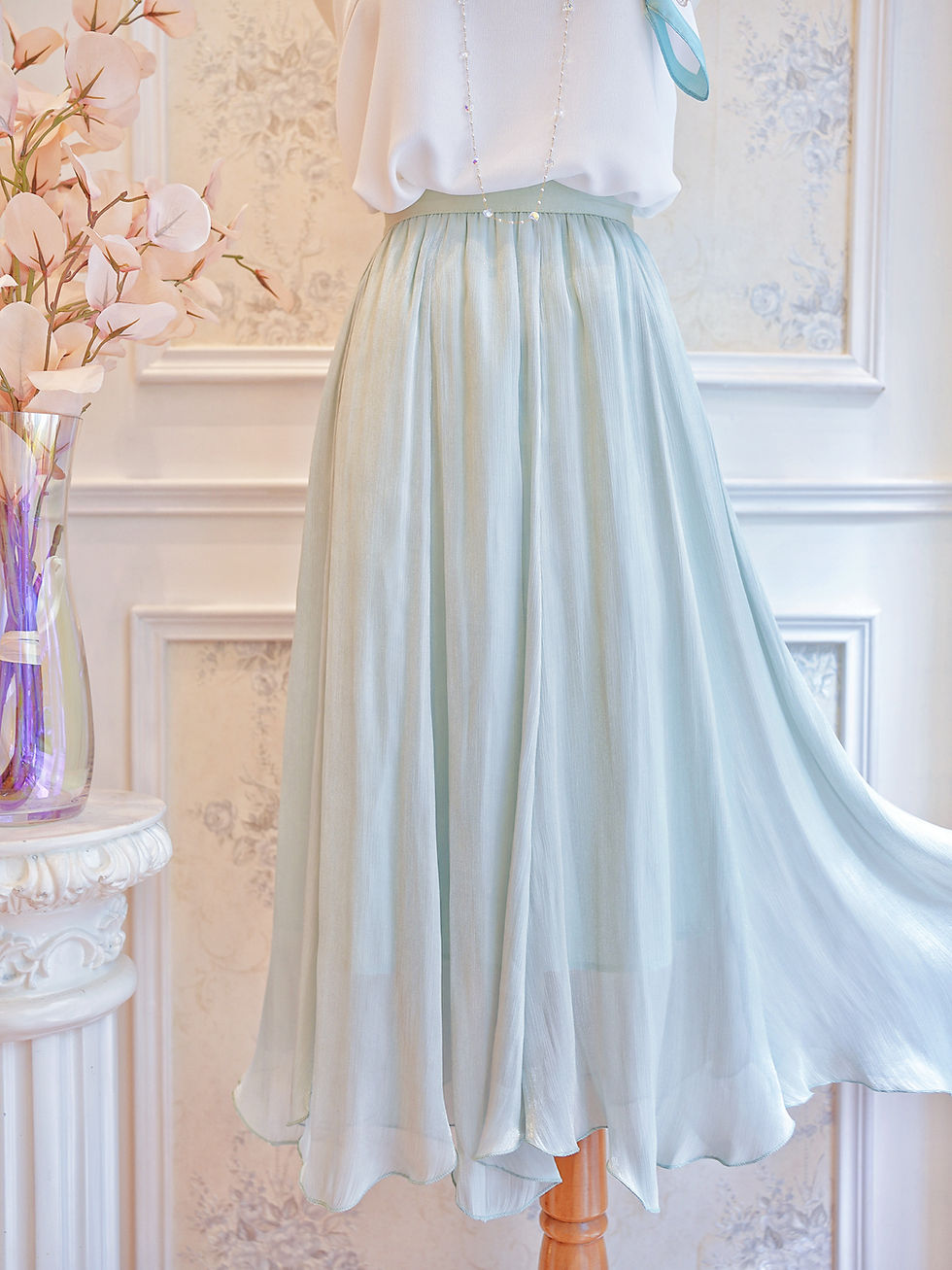 Thumbnail: The Silky Pleated Skirt (White/Green/Beige/Black)