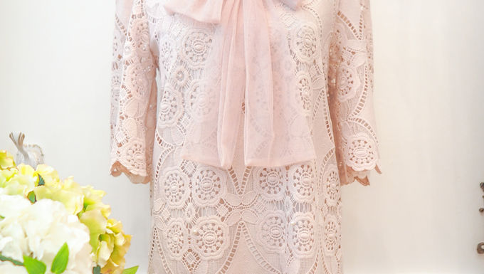 Beaded Lace Ribbon Dress