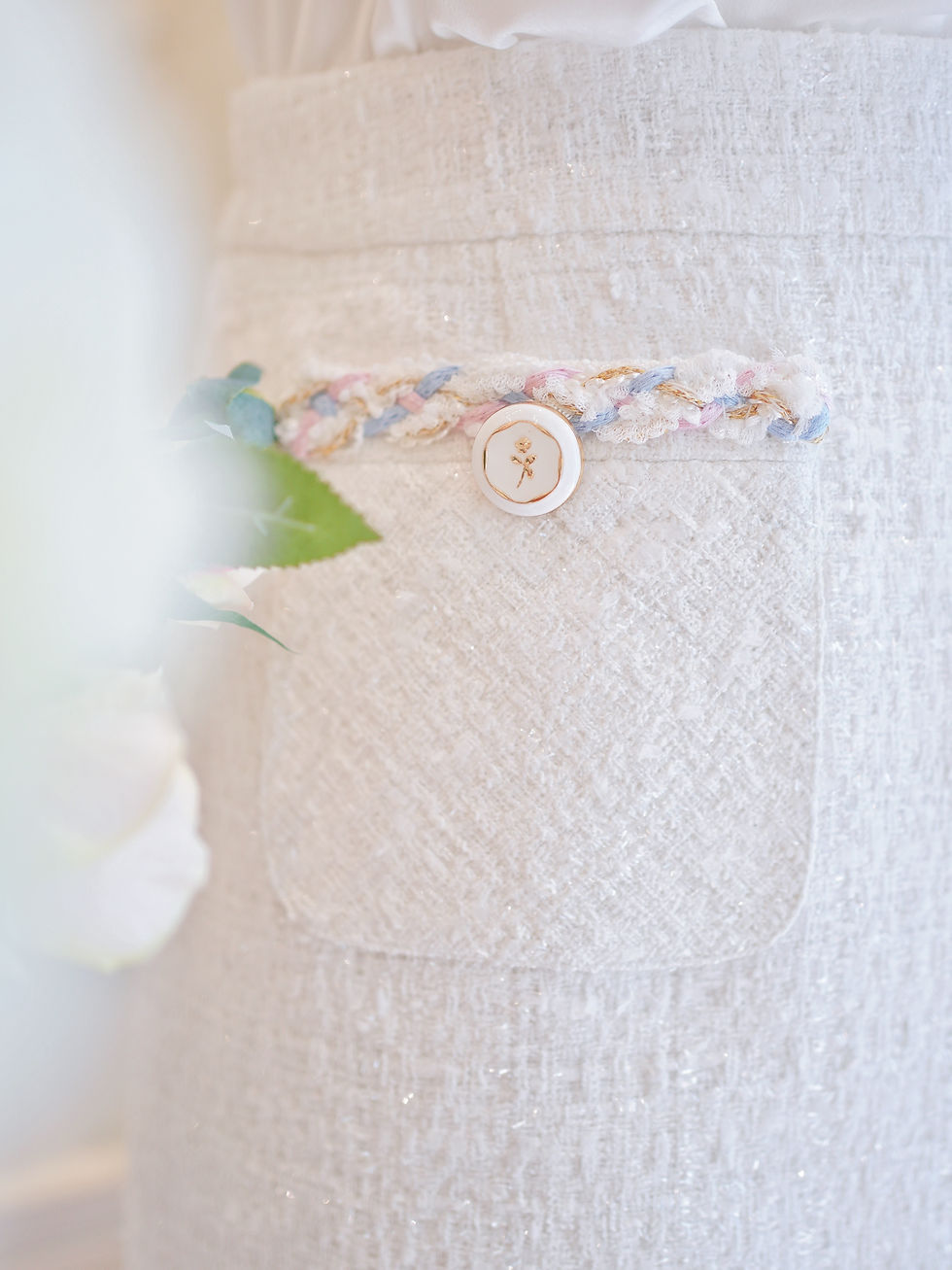 Thumbnail: The Pastel Trimmed White Tweed Skirt