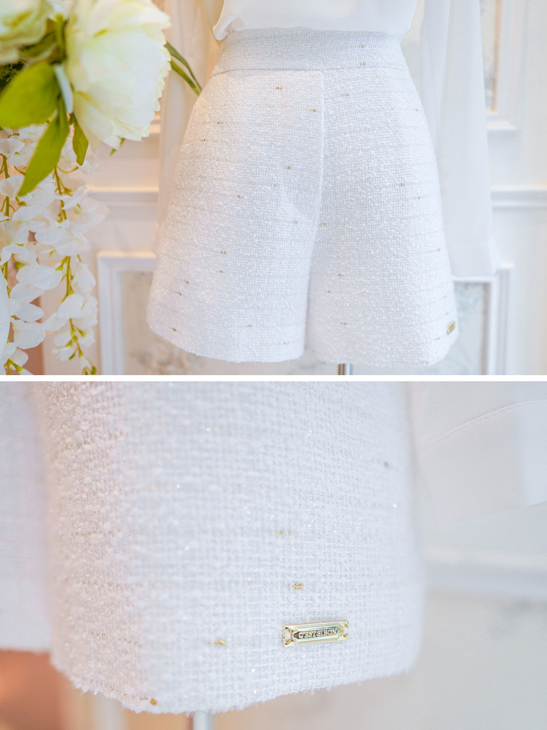 The Snowy White Tweed Shorts