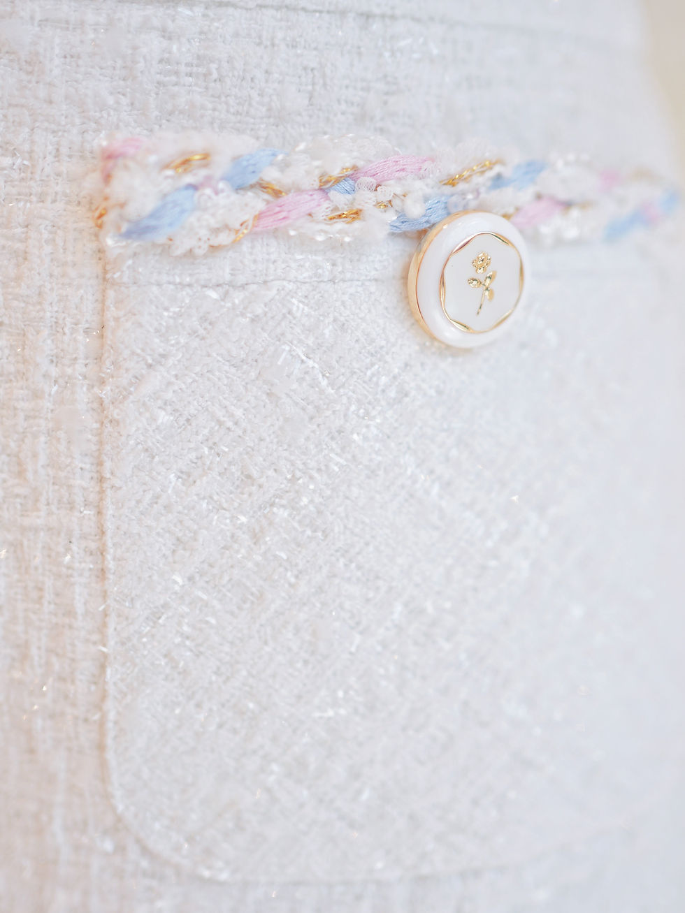 Thumbnail: The Pastel Trimmed White Tweed Skirt