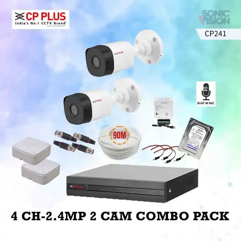 Combo Offer 4 channel DVR with 2.4 MP 2 Camera | 500 GB HDD | Cpplus