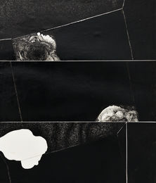 Roma Hałat, z cyklu „Epitafium dla poety”, 1976, akryl, tusz na papierze przyklejonym do płyty pilśniowej, 82 x 70 cm