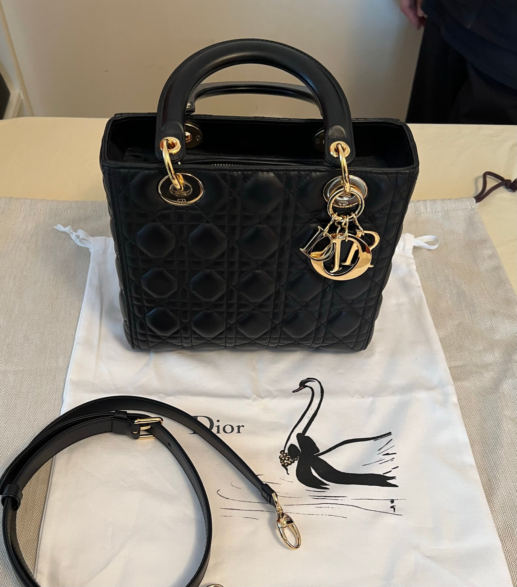 Christian Dior Black Lady Dior Medium Bag Cannage Lambskin