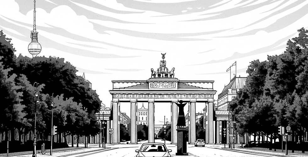 Graphic Novel Comic Look: Ermittler lösen einen Kriminalfall an einem Berliner Tatort
