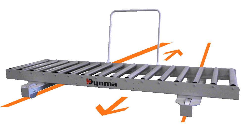 A distribution trolley with gravity rollers