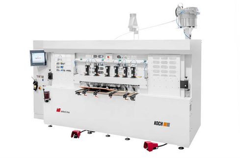 The single-sided machine SPRINT-W select.line is specially designed for the drilling, routing, inserting and melting of WÜRTH COLDMELT®-dowels