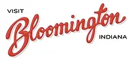 Black and red text saying "visit Bloomington Indiana". The word "Bloomington" is in Hoosier red.