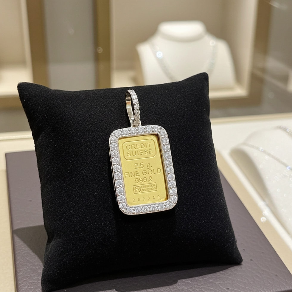 Miniatura: Ciondolo in oro con Lingotto 24k da 2,5 Gr e diamanti naturali 1.10ct