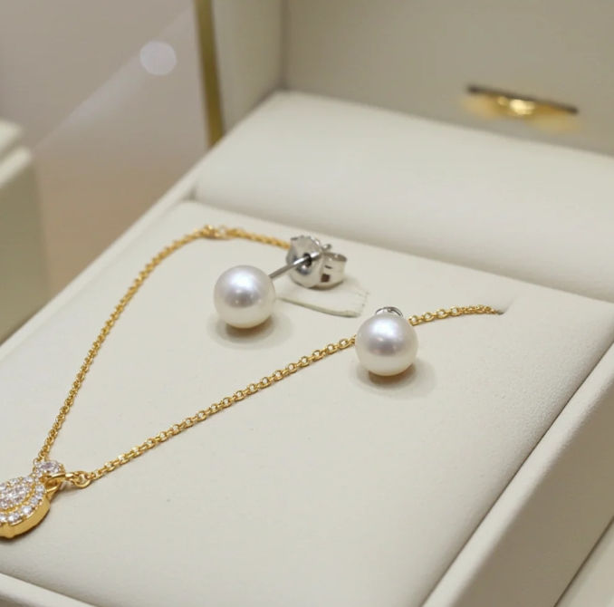 Miniatura: Orecchini - 18 carati Oro Bianco Perla bianca - Akoya 8 mm