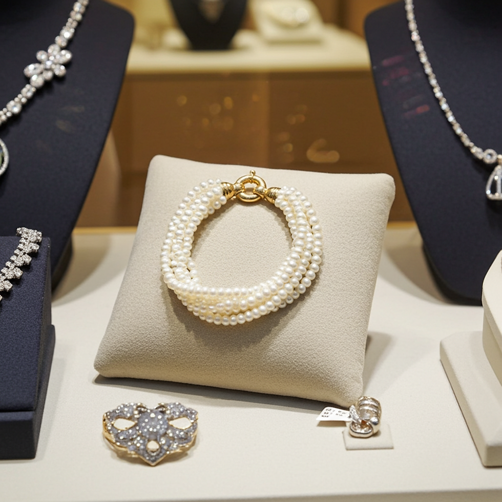 الصورة المصغرة: bracciale in oro bianco 18k con 5 fila di perla naturale australiane 6m