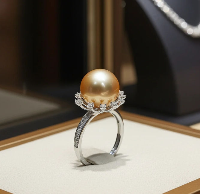 Miniatura: Anello - Oro bianco 18 kt, rotondo, 12 mm - Perle Naturale Australiano - Diamant