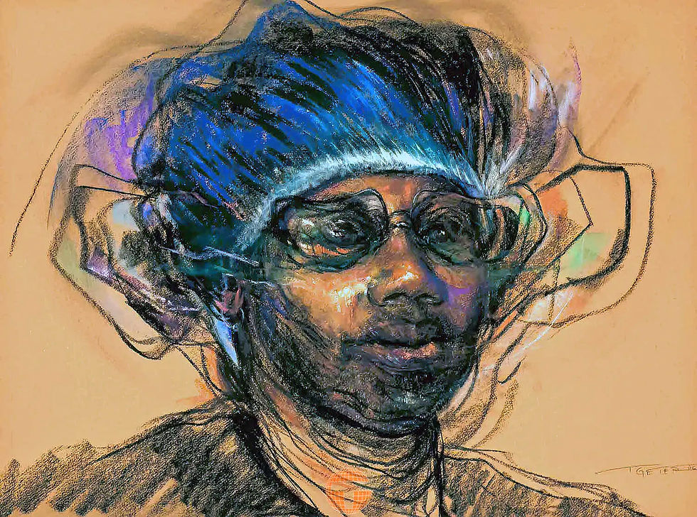 Expressive self-portrait of artist Tyrone Geter in charcoal, revealing the emotional, intellectual, and creative impact of a 