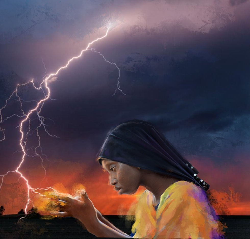 A Handful of Lightning | Digital Painting  | Procreate, Photoshop | Girl harnessing lightning | Procreate Digital Study | 22"x17"