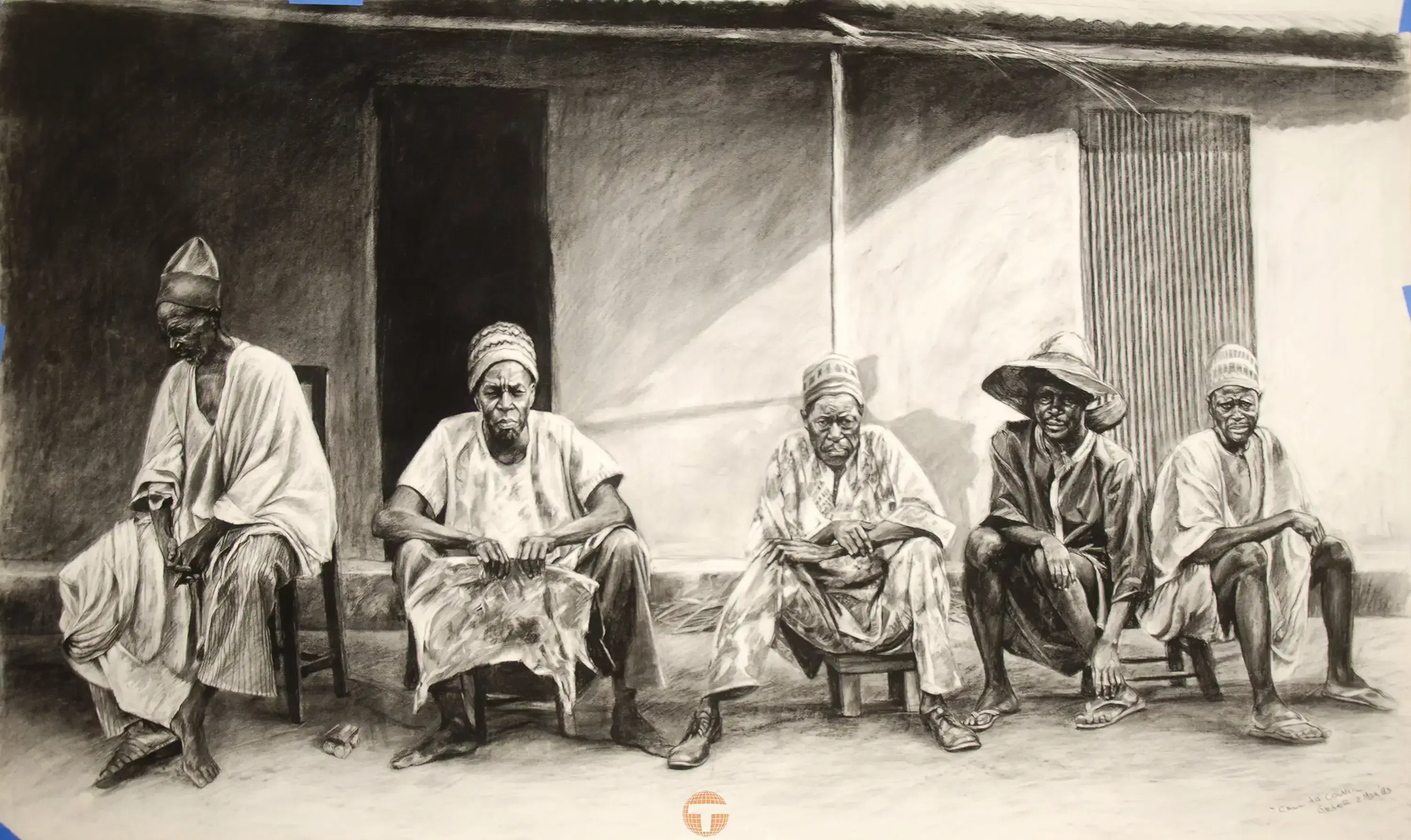 Call to Council art print: five men seated outside a building.