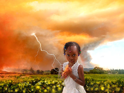 Digital figurative art of a child under a lightning storm