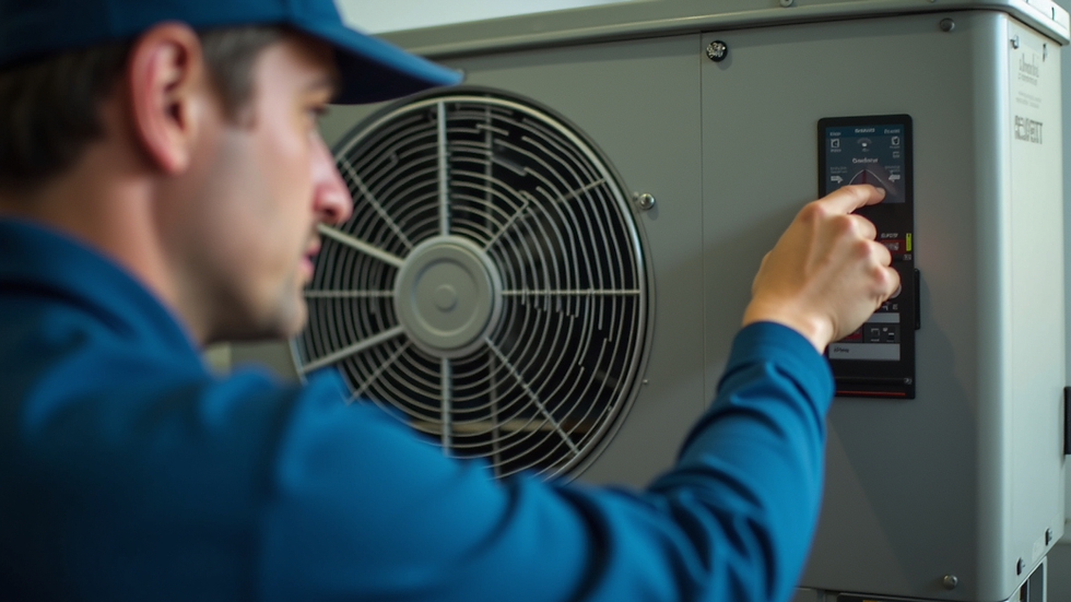 Eye-level view of a local HVAC technician inspecting an air conditioning unit
