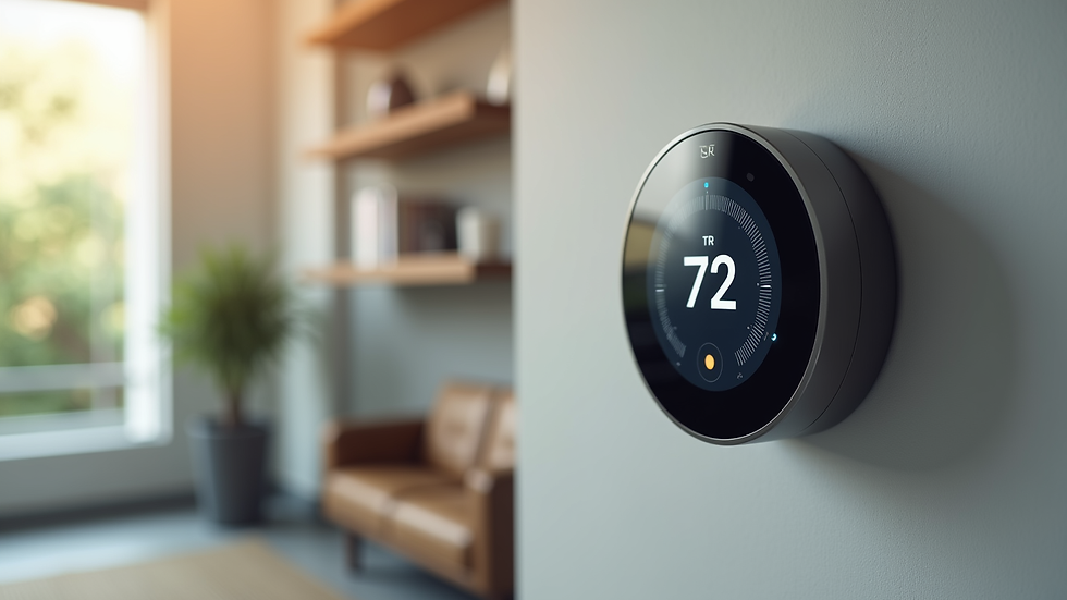 Eye-level view of a smart thermostat mounted on a wall