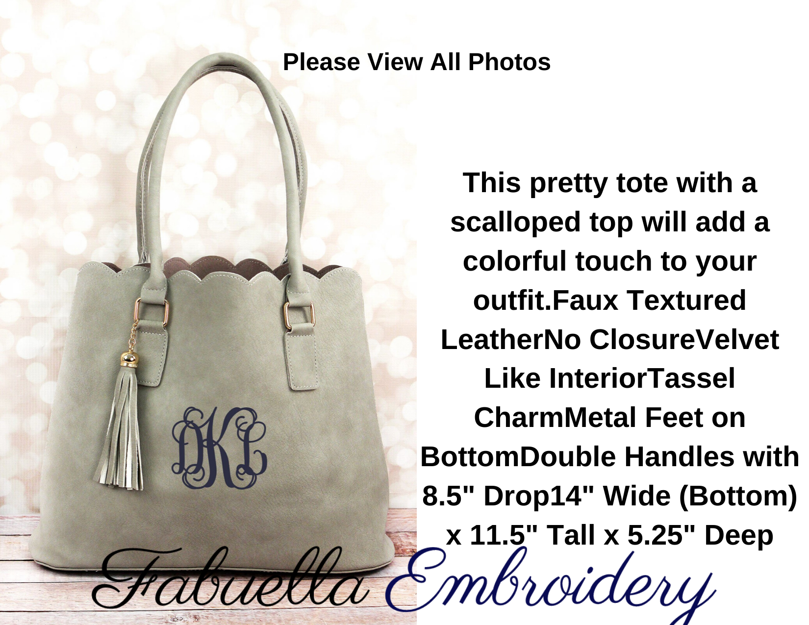Monogram Scalloped Tote, Gray