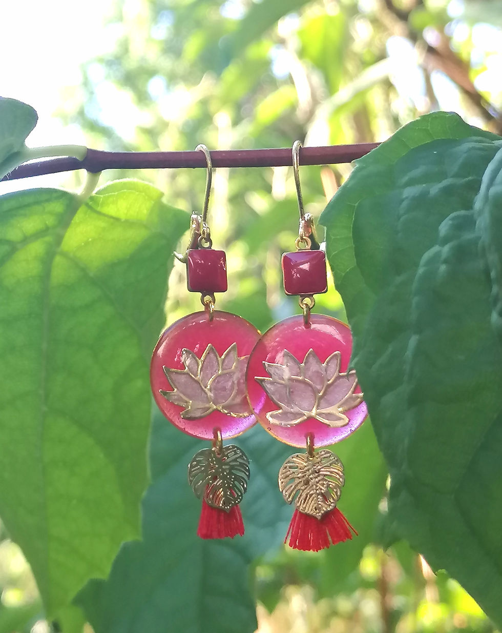 Miniature : Boucles d'oreilles courtes Nymphéa - "Rouge Impérial " 