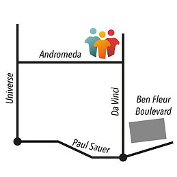 basiese kaart van aanwysings na die kerk in Andromeda straat