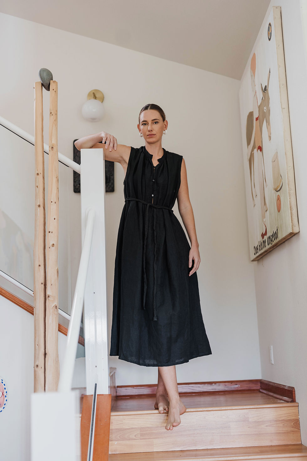 サムネイル： Black Charcoal Neck Gathered Dress