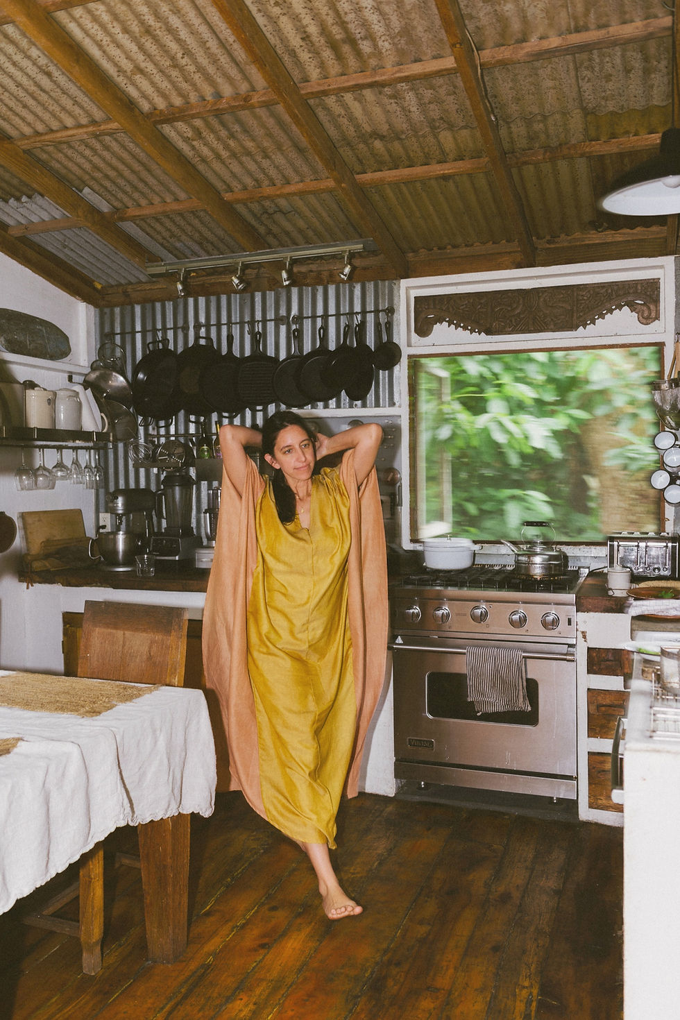 Thumbnail: Two Colored Kaftan Dress Silk cotton