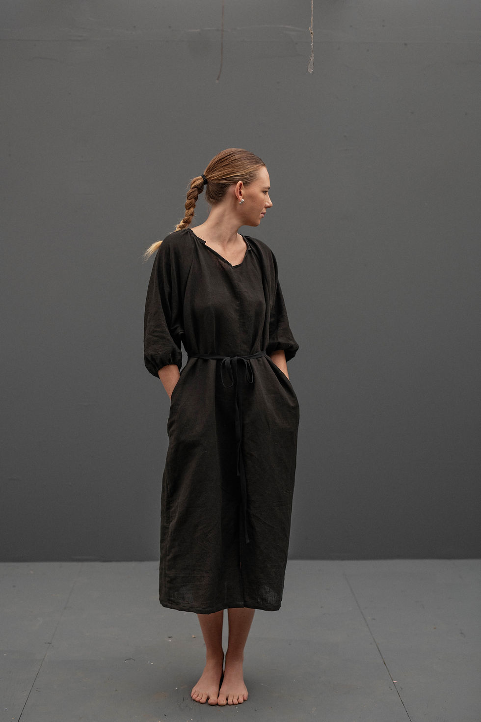 Thumbnail: Black Charcoal  Puff Sleeve Dress