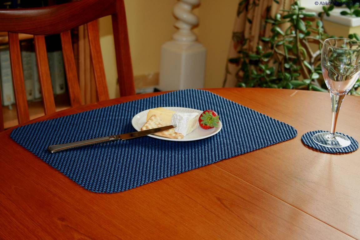 StayPut Non-Slip Fabric Tablemat (x6) and Coaster (x6) Set - Indigo Blue