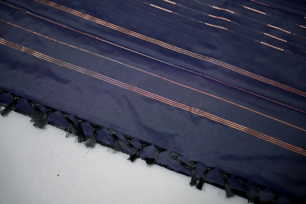 Thumbnail: Navy blue soft silk saree with copper Jerry