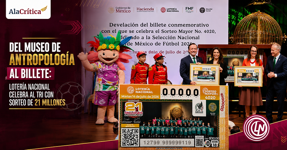 Billete del Sorteo Mayor 4020 de Lotería Nacional con la fotografía oficial de la Selección Mexicana de Futbol