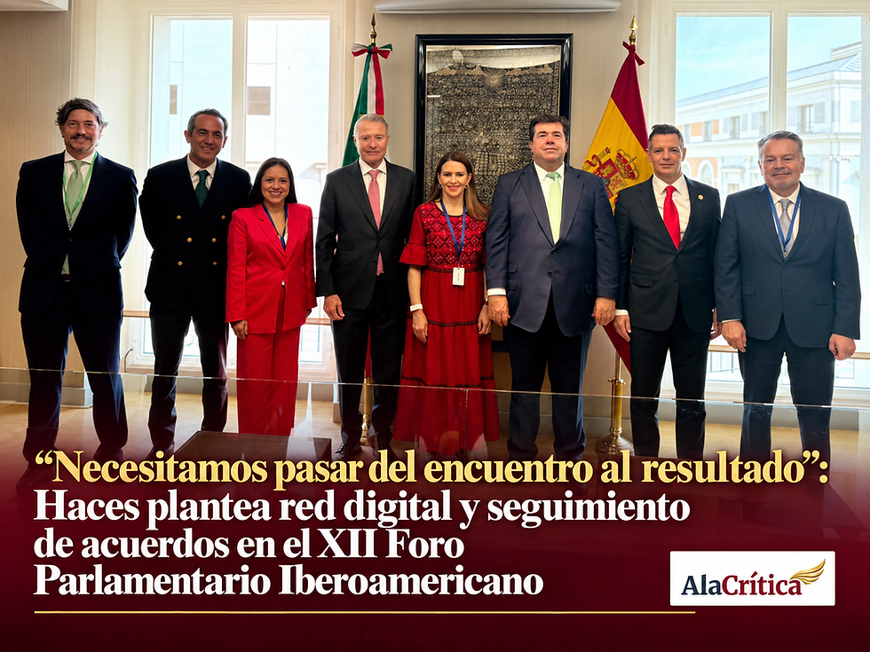 El diputado federal Pedro Haces durante su participación en el XII Foro Parlamentario Iberoamericano, en Madrid
